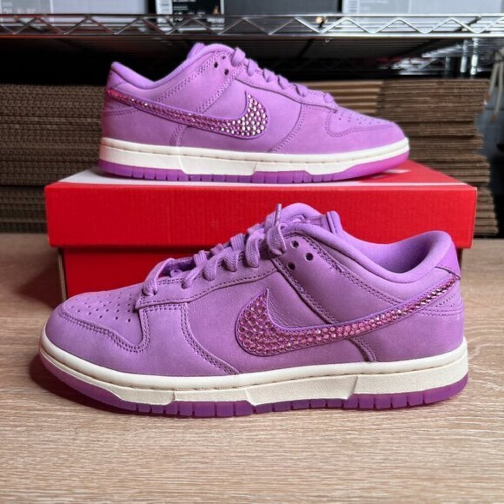 Nike Dunk Low PRM MF Rush Fuchsia Custom with Purple Crystals